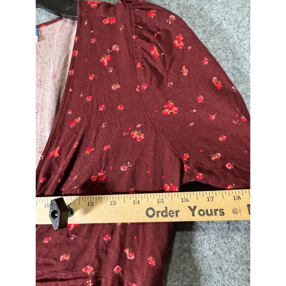 Old Navy Dress Women Short Sleeve Puff Sleeve Floral Burgundy Midi Boho Cottage - Picture 5 of 8